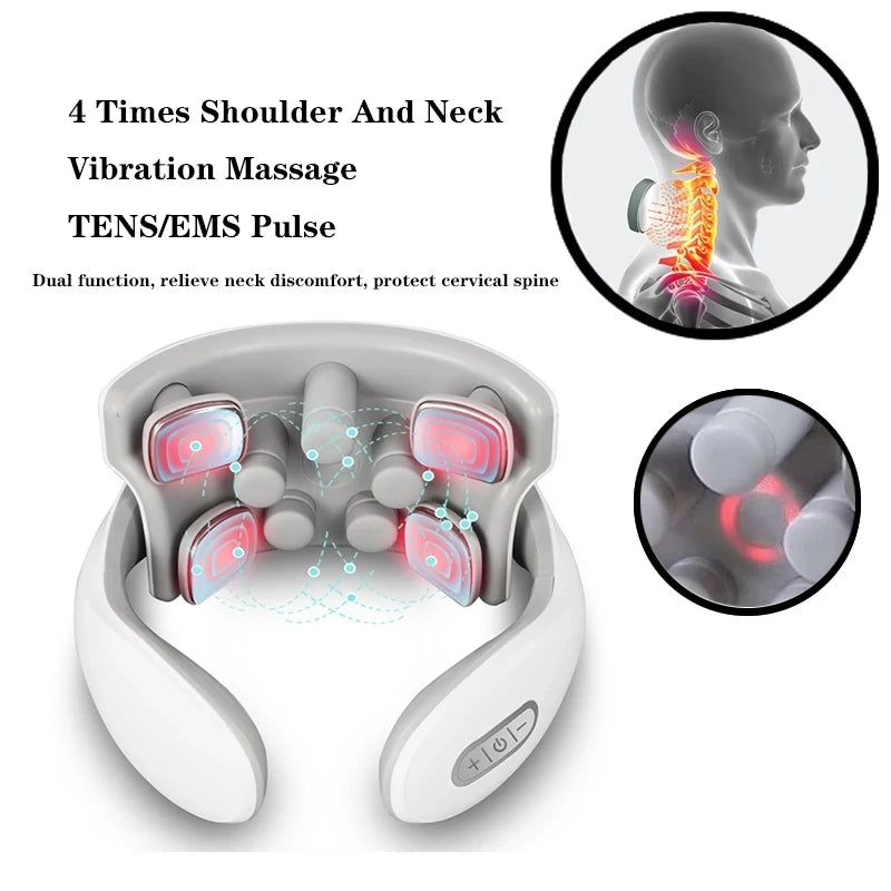 Vibration Neck Masssger Rechargeable Low Frequency Pulse Cervical Massager Smart Electric Neck Massager Hot Compress Massage